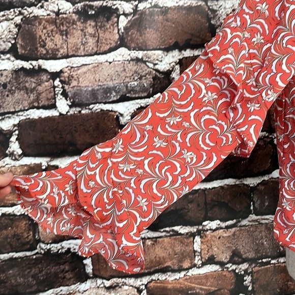 Max Studio Blouse Women's L Large Orange Floral Long Sleeve V-Neck Ruffles Top - Picture 10 of 14